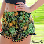 Floral Print Pom Ball Shorts
