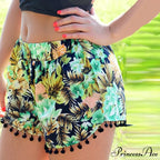 Floral Print Pom Ball Shorts