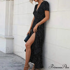 Floral Print Sexy V Neck Ruffle Hem Wrap Vintage Boho Dress