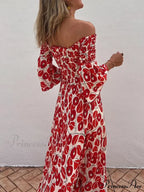 Floral Print Smocked Off Graceful Shoulder Pocketed Maxi Dress