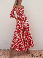 Floral Print Smocked Off Graceful Shoulder Pocketed Maxi Dress