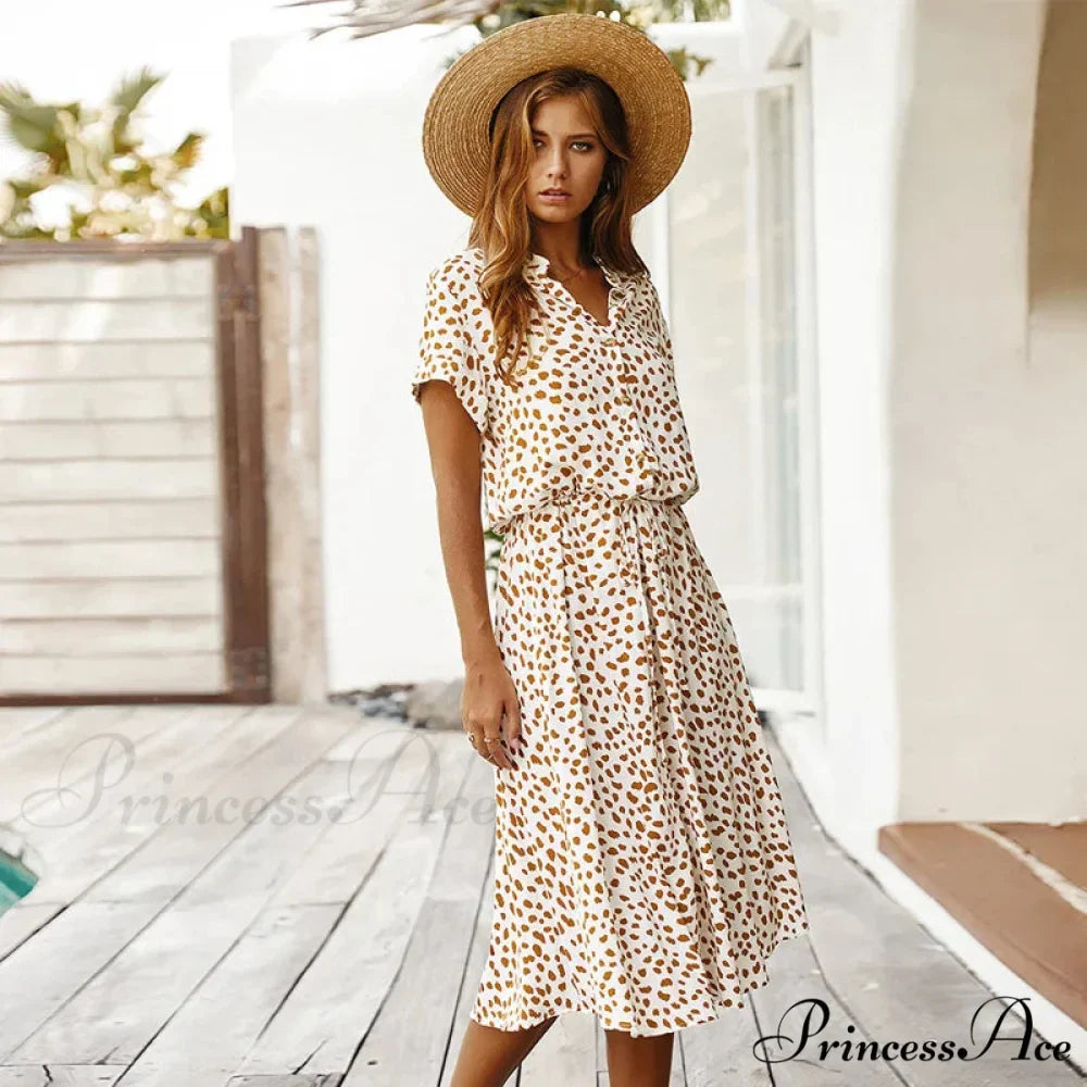 Floral Print Vintage Short Sleeve Boho Dress