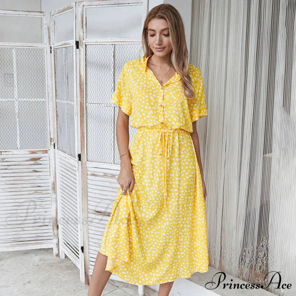 Floral Print Vintage Short Sleeve Boho Dress