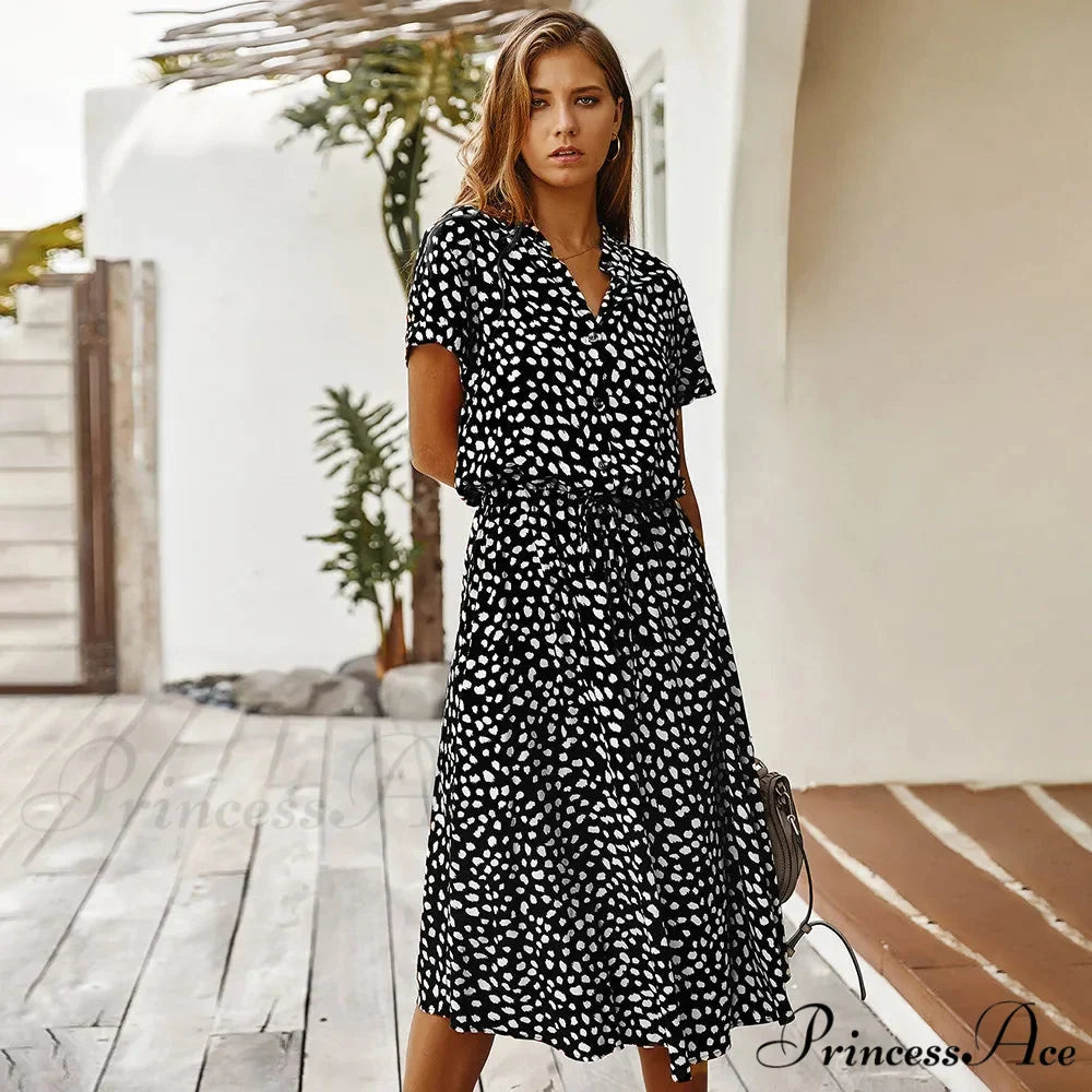 Floral Print Vintage Short Sleeve Boho Dress