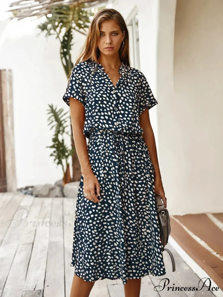 Floral Print Vintage Short Sleeve Boho Dress