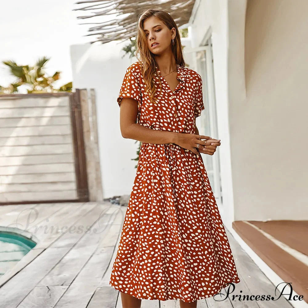 Floral Print Vintage Short Sleeve Boho Dress