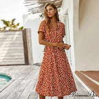 Floral Print Vintage Short Sleeve Boho Dress