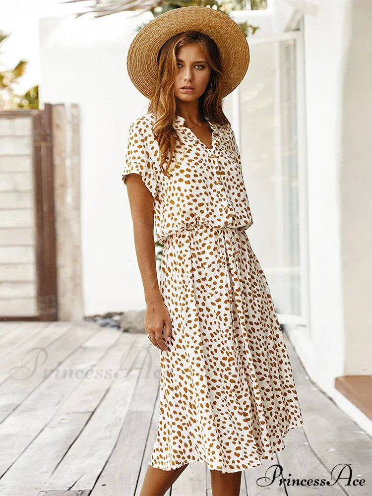 Floral Print Vintage Short Sleeve Boho Dress