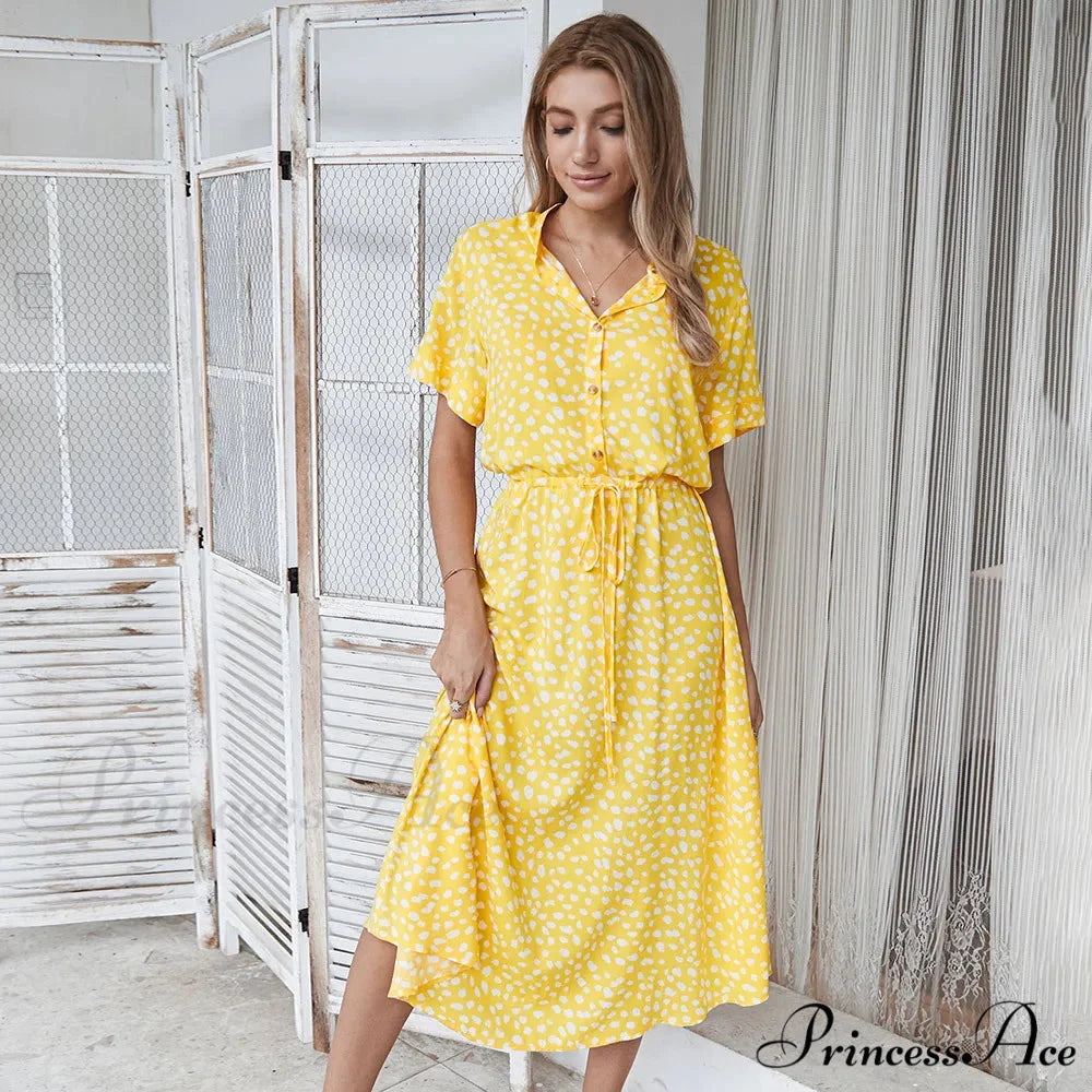 Floral Print Vintage Short Sleeve Boho Dress