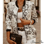 Floral Printed Elegant Zipper Bomber Coat