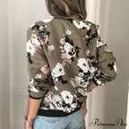 Floral Printed Elegant Zipper Bomber Coat