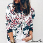 Floral Printed Elegant Zipper Bomber Coat