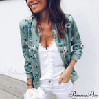 Floral Printed Elegant Zipper Bomber Coat