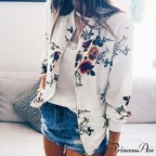 Floral Printed Elegant Zipper Bomber Coat