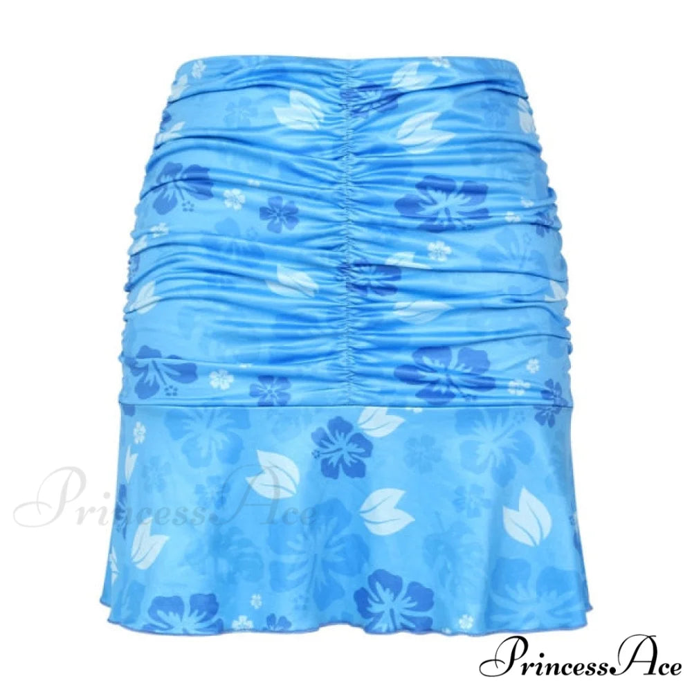Floral Printing Ruched Slim Short Mini Skirt