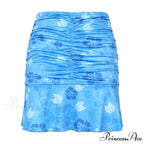 Floral Printing Ruched Slim Short Mini Skirt