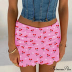 Floral Printing Ruched Slim Short Mini Skirt