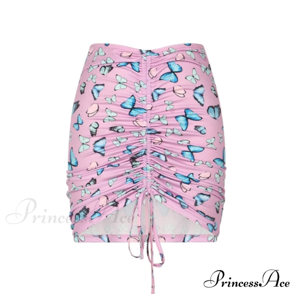 Floral Printing Ruched Slim Short Mini Skirt