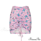 Floral Printing Ruched Slim Short Mini Skirt