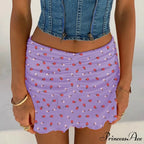 Floral Printing Ruched Slim Short Mini Skirt