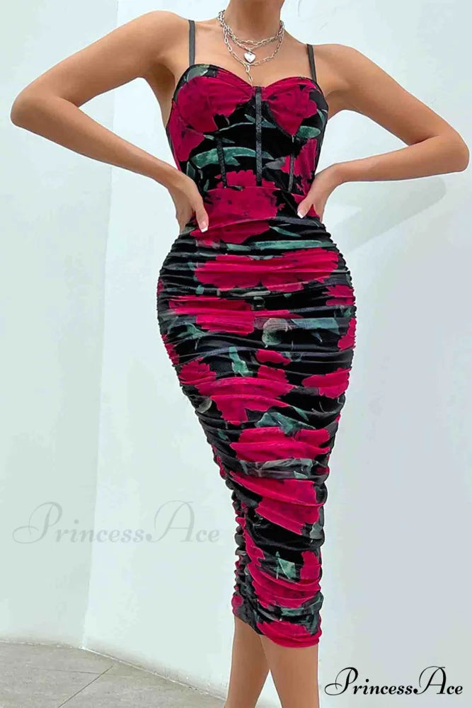 Floral Rushed Bodycon Cami Dress