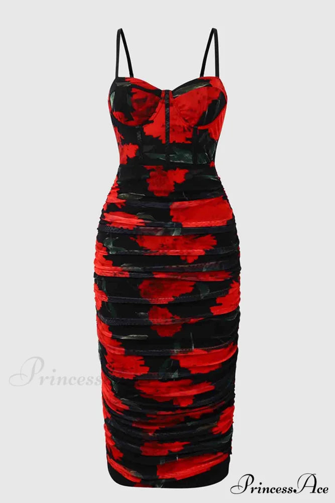 Floral Rushed Bodycon Cami Dress