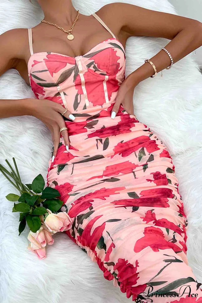 Floral Rushed Bodycon Cami Dress