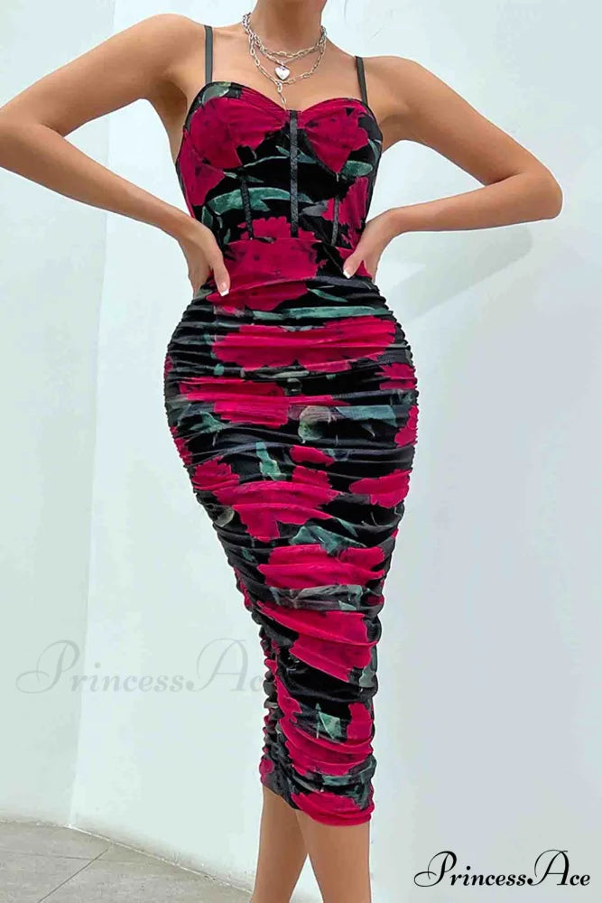 Floral Rushed Bodycon Cami Dress