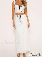 Floral Stitched Sleeveless Midriff Top High Waisted Maxi Skirt