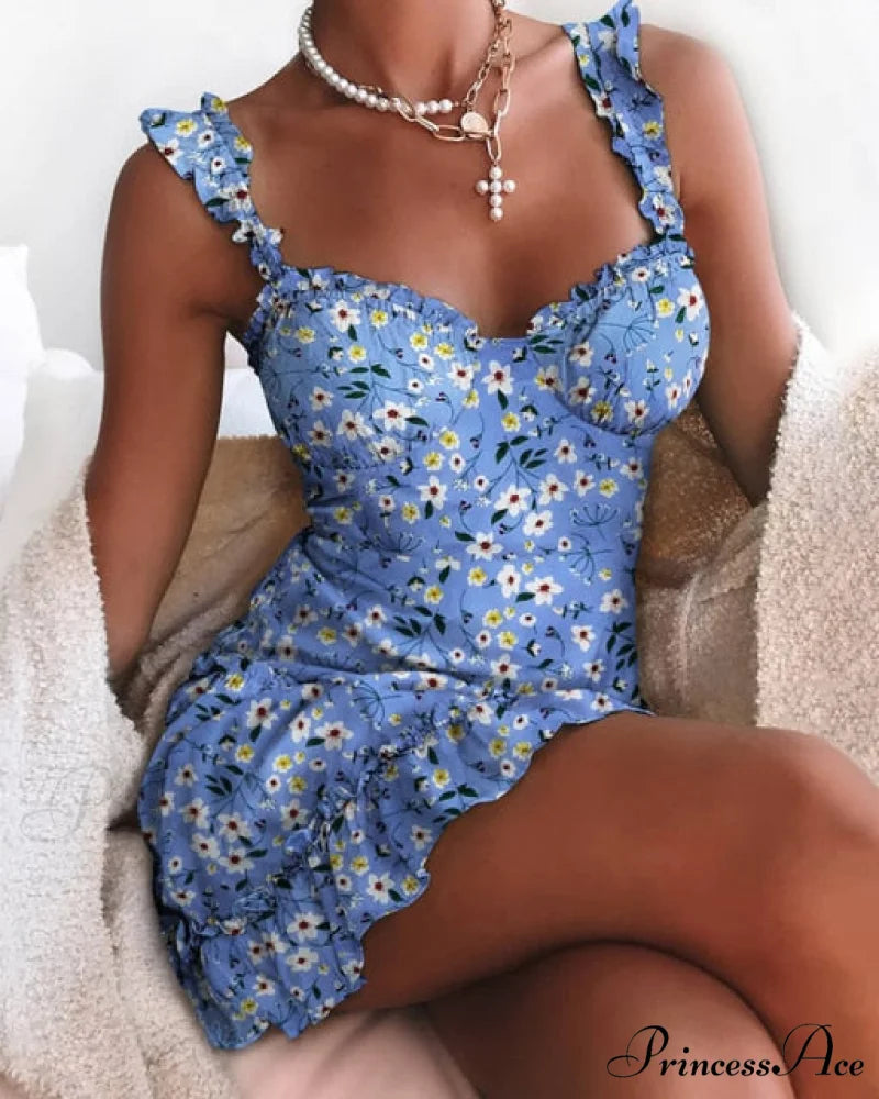 Floral Sweet Lace Ruched Ruffles Tutu Mini Dress