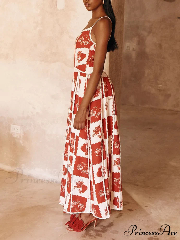 Floral Trim Unique Printed Graceful One Shoulder Flared Maxi Dress