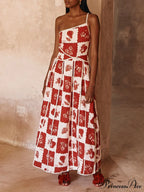 Floral Trim Unique Printed Graceful One Shoulder Flared Maxi Dress