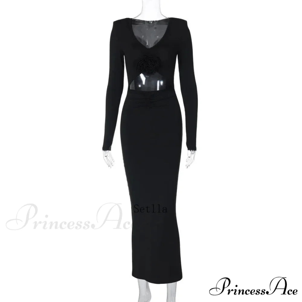 Florale Cut Out Long for Women Long Sleeve Sexy Sexy Midi Dress