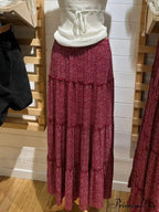 Flounced Blooming Crimson High Waist A-Line Skirt