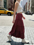 Flounced Blooming Crimson High Waist A-Line Skirt