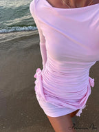 Flower Applique Wrap Mini Dress