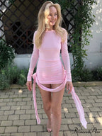 Flower Applique Wrap Mini Dress