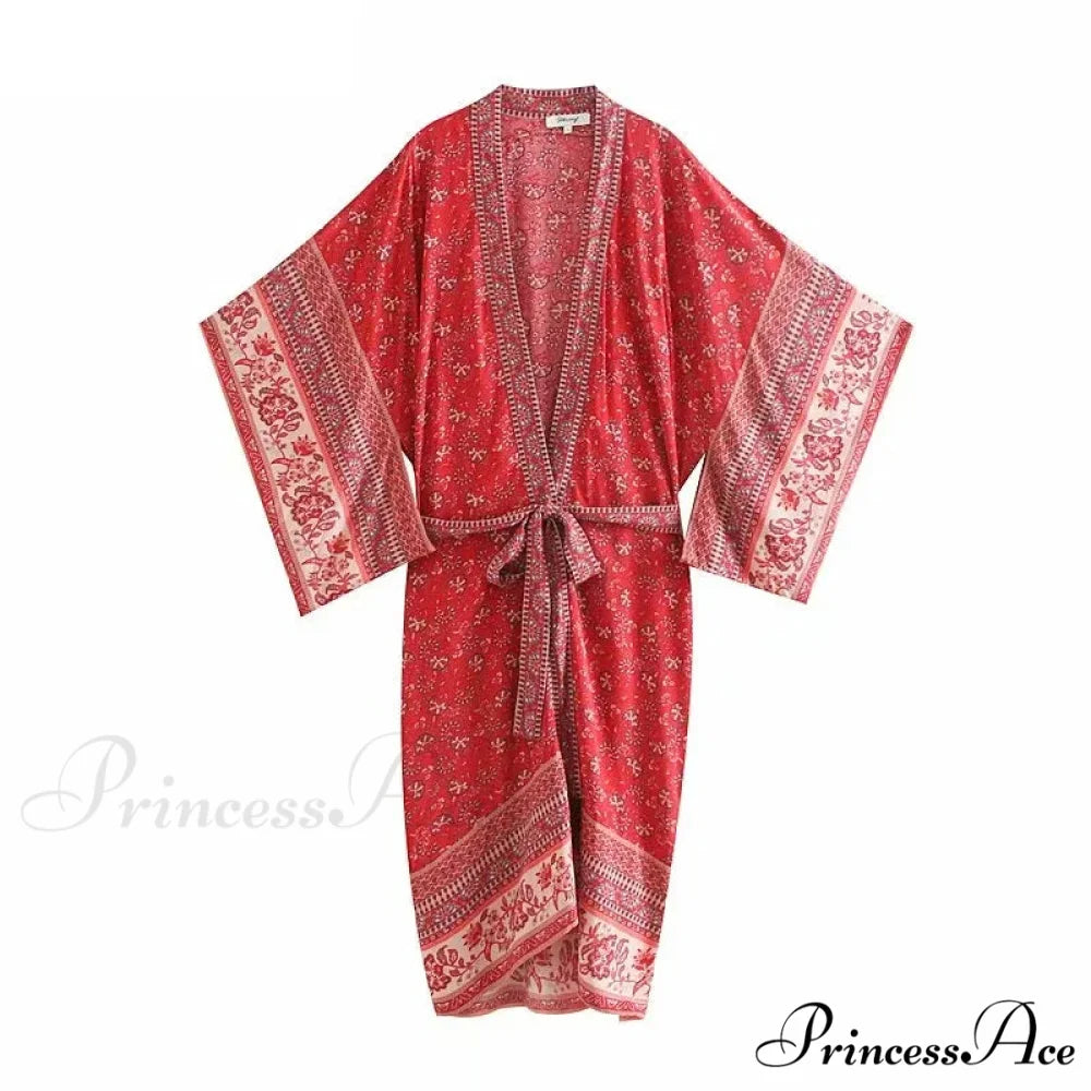Flower Bat Sleeve Bohemian Kimono Swimsuit Dress