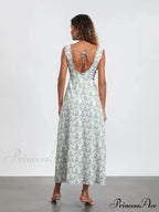 Flower Child Tank Dress Sleeveless Frilled Tie-up Sweetheart Floral Dress