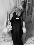 Flower Deep V-Neck Maxi Party Dress