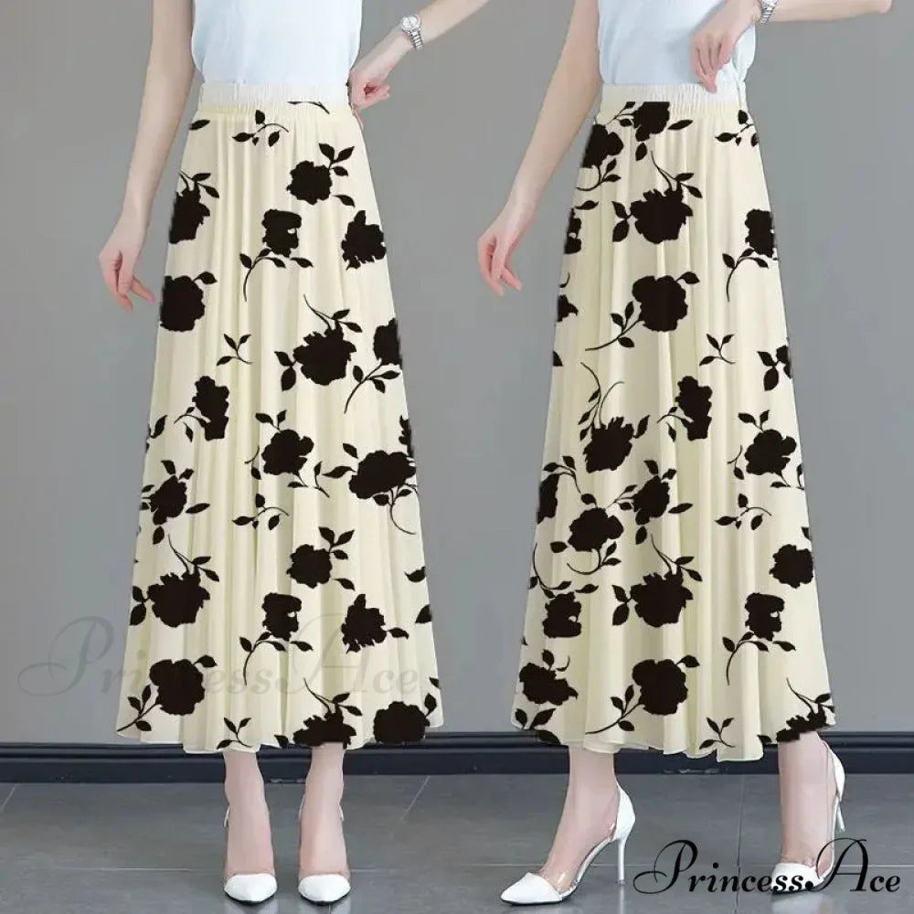 Flower Elevated Waist Patchwork Chiffon Seaside Skirt