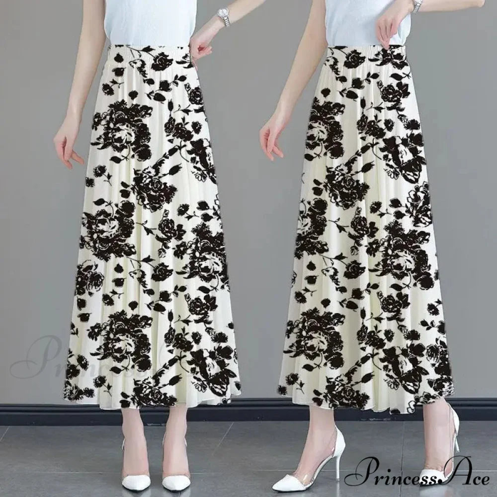 Flower Elevated Waist Patchwork Chiffon Seaside Skirt