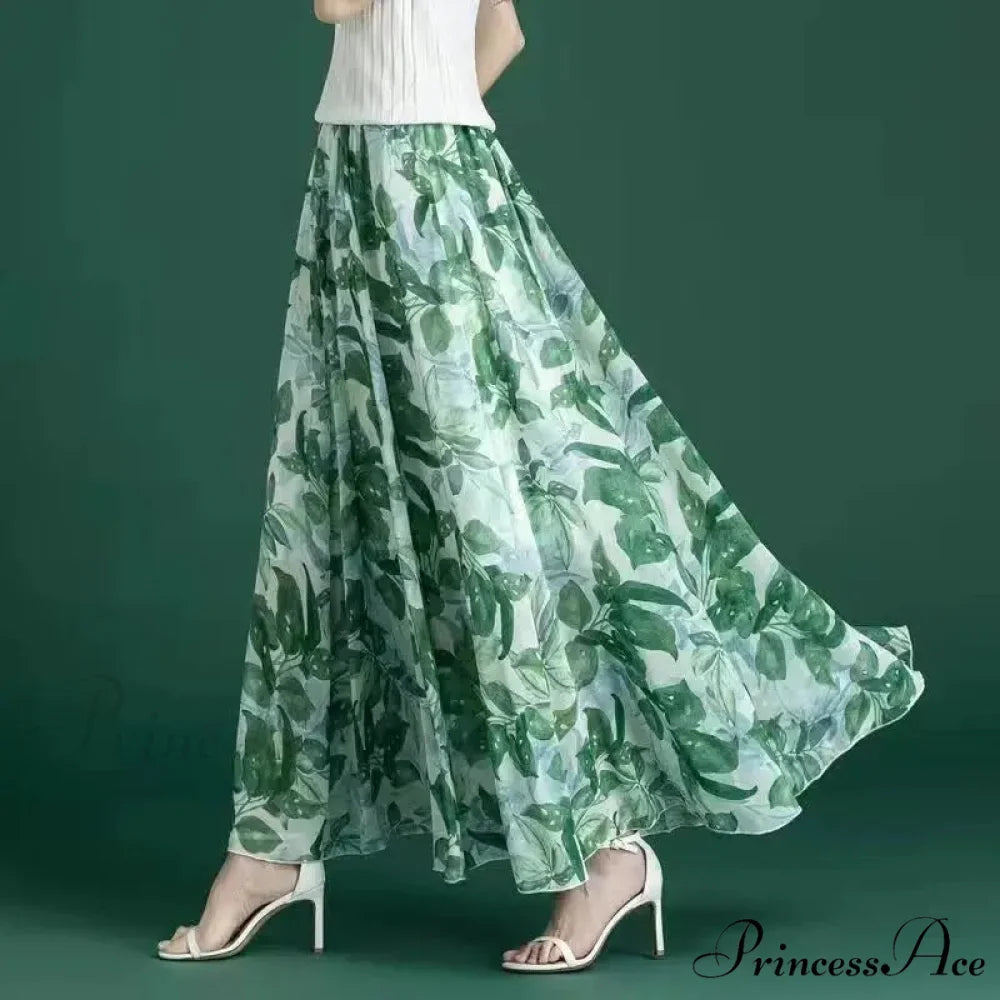 Flower Elevated Waist Patchwork Chiffon Seaside Skirt