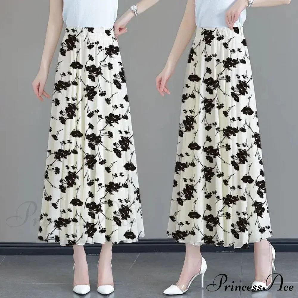 Flower Elevated Waist Patchwork Chiffon Seaside Skirt