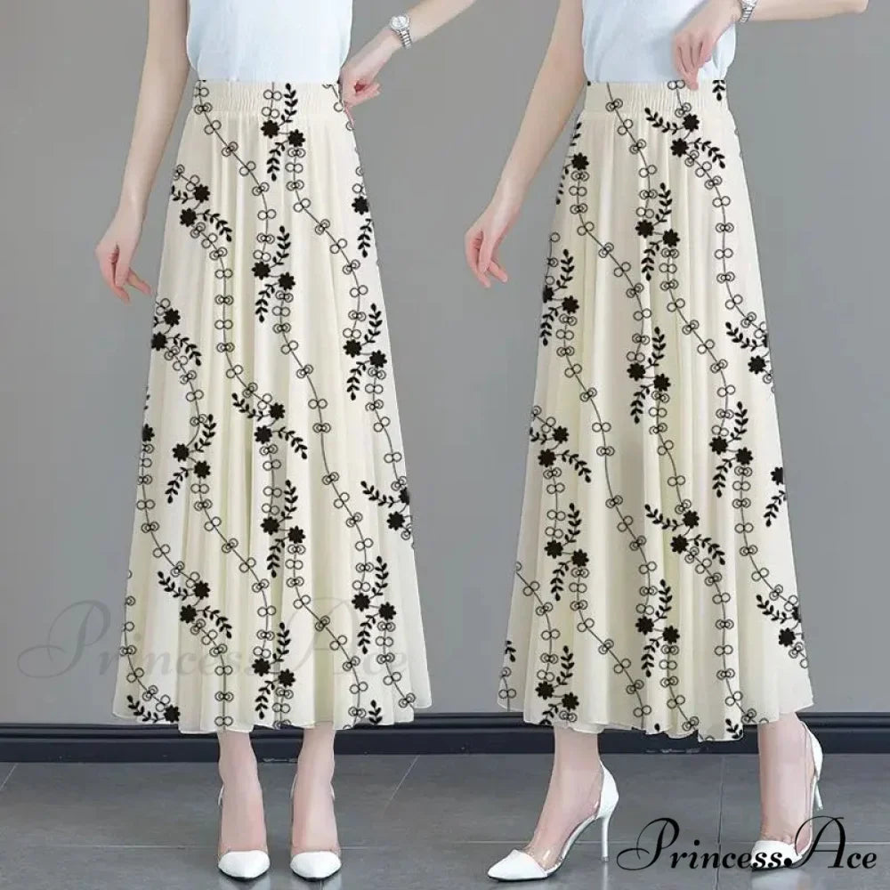 Flower Elevated Waist Patchwork Chiffon Seaside Skirt