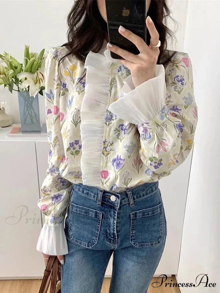 Flower Frilled Flare Sleeve Top