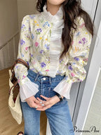 Flower Frilled Flare Sleeve Top