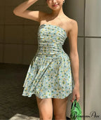 Flower Gathered Tube Mini Dress