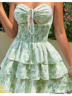 Flower Halter Neck Lace-Up Mini Flower Dress