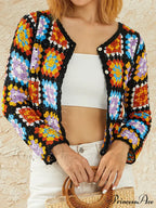 Flower Hollow Out V-Neck Knitted Cardigan
